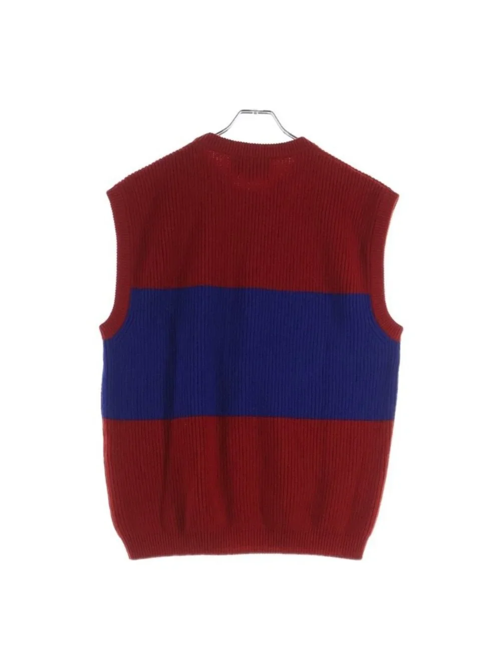 Gucci Adidas di Logo Knit Vest Kuru Neck Red Blue